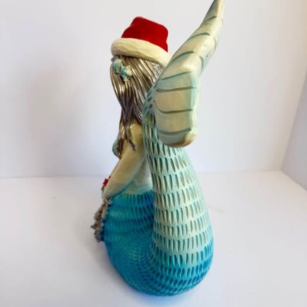 Christmas Coastal Mermaid Decor – Santa Hat – 16” Resin Figure - Picture 2 of 5